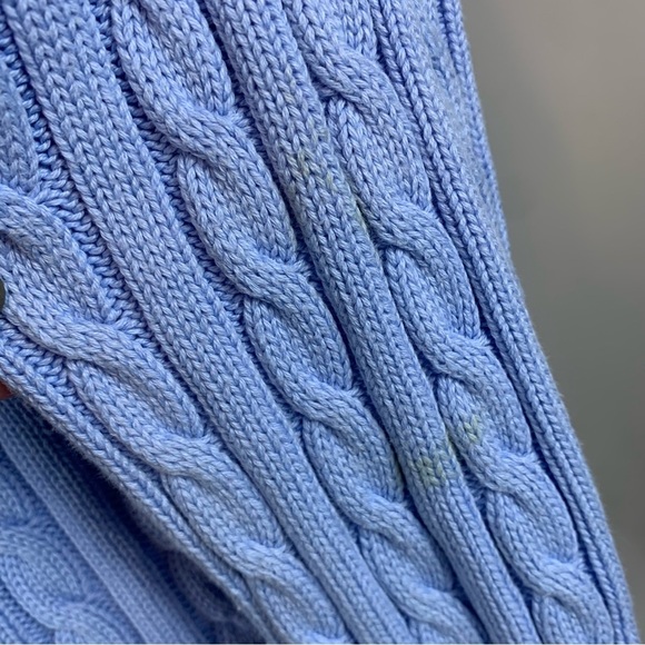 LL Bean Blue Double L Mixed Cable Knit Zip Front Cotton Cardigan Size MP - Picture 7 of 10